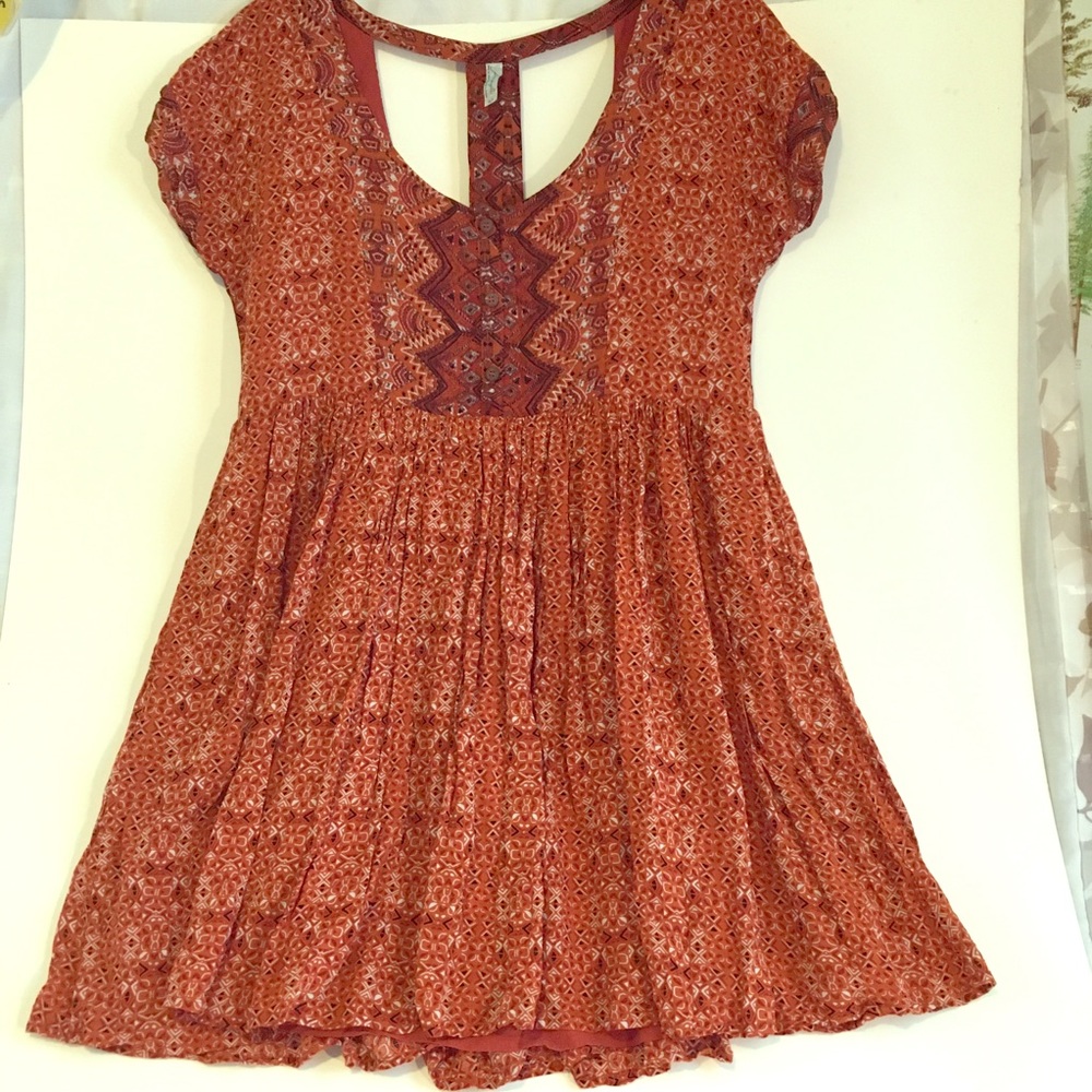 Free People Burnt Orange Printed Short Dress